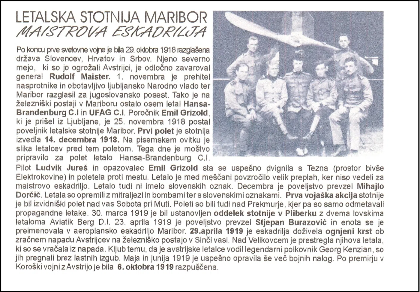85 LET PRVEGA POLETA LETALSKE STOTNIJE MARIBOR MAISTROVE ESKADRILJE